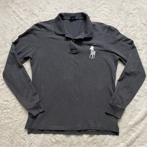 Ralph Lauren Boy's Size XL Gray Polo Shirt Long Sleeve Big Pony 97% Pima Cotton